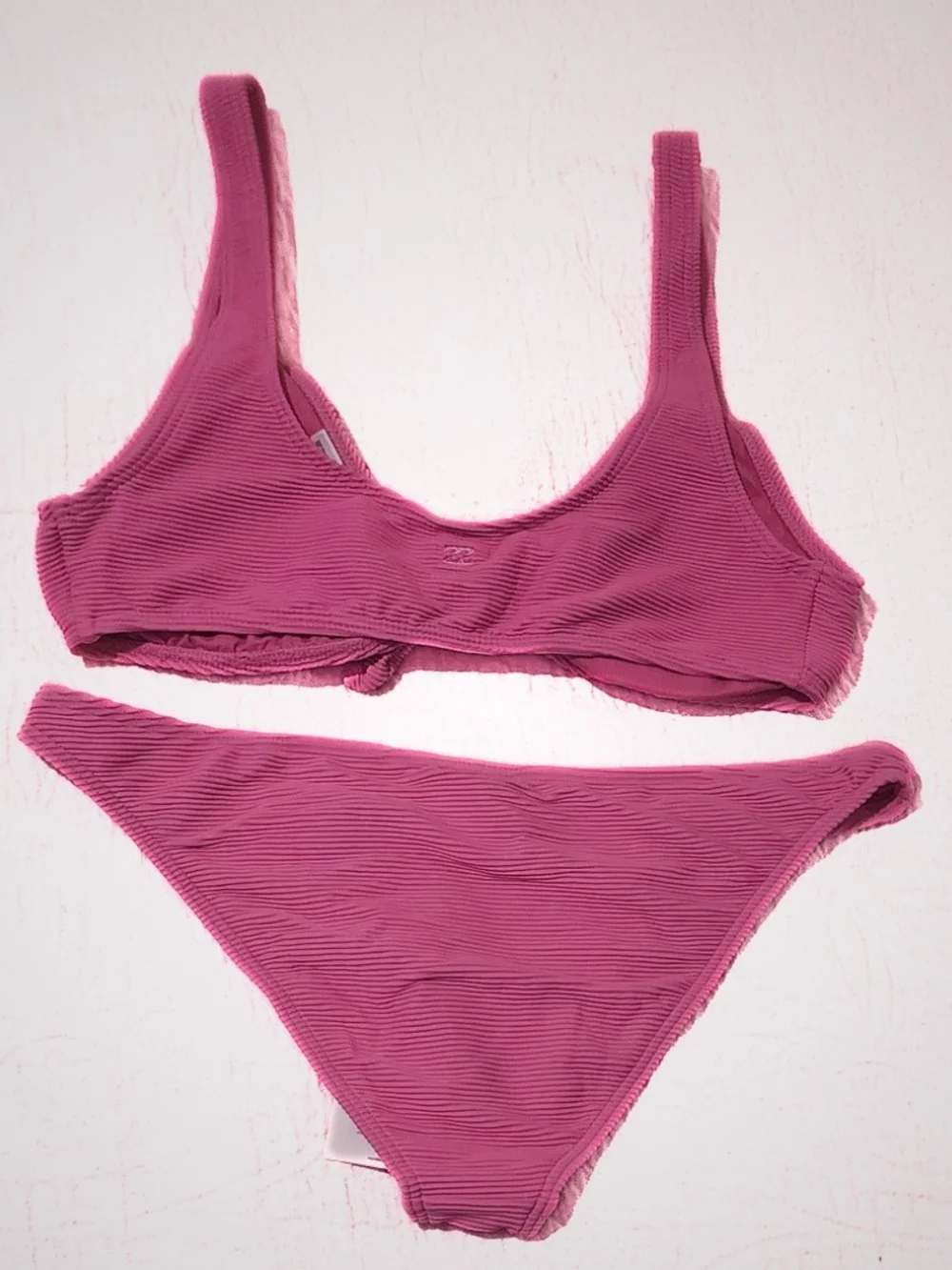 Billabong Ribbed Tie-Front Bikini Set in Mauve Pink Size XLARGE JUNIORS GIRLS
